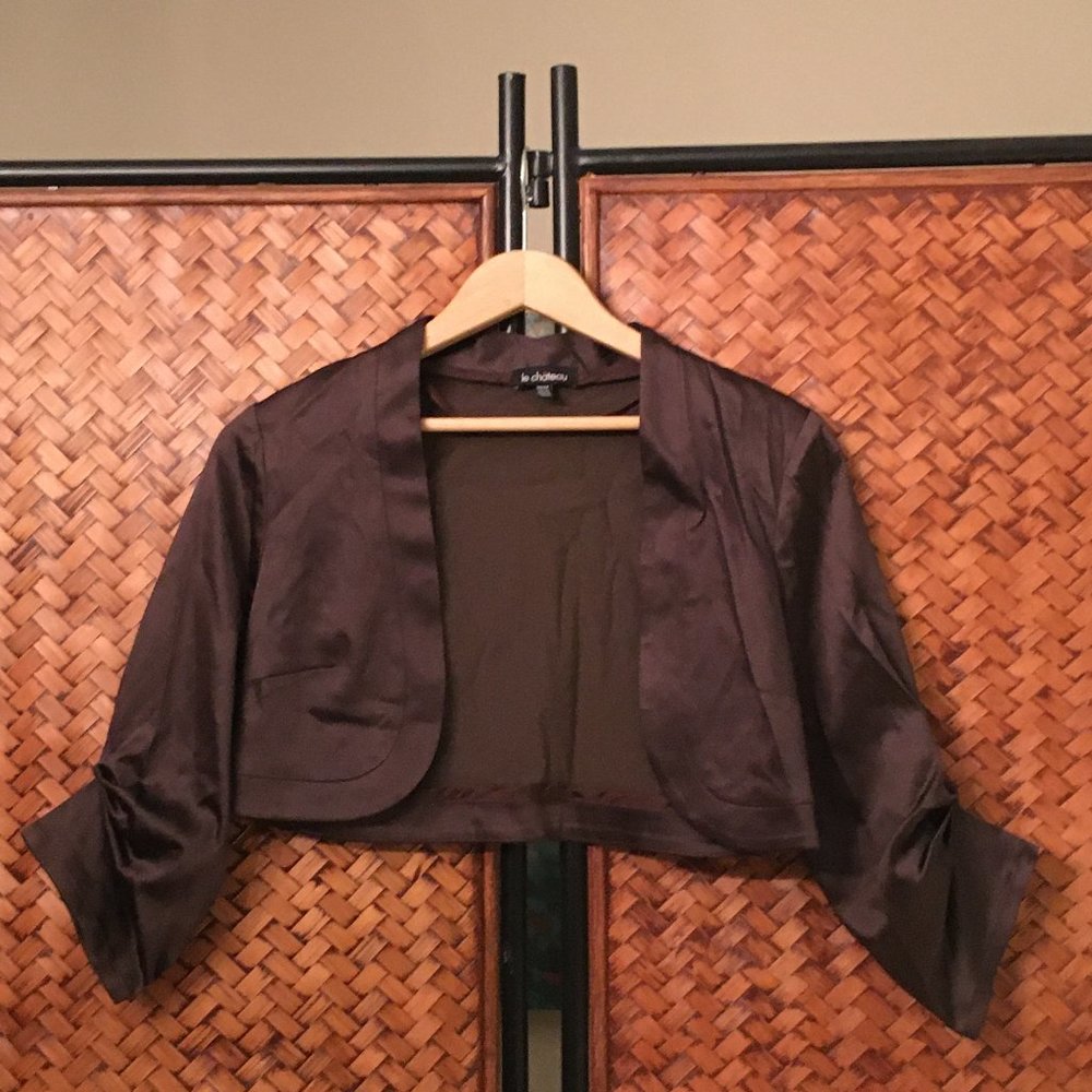 VTG Y2K Whimsigoth le chateau Brown Bolero Jacket 3/4 Sleeve Made in Canada XS - Picture 2 of 5